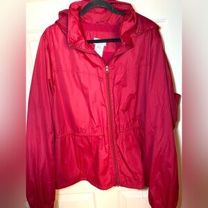 Athletic Works Women's Hooded Full Zip Windbreaker Jacket Lined Cherry Red,‎ 3x